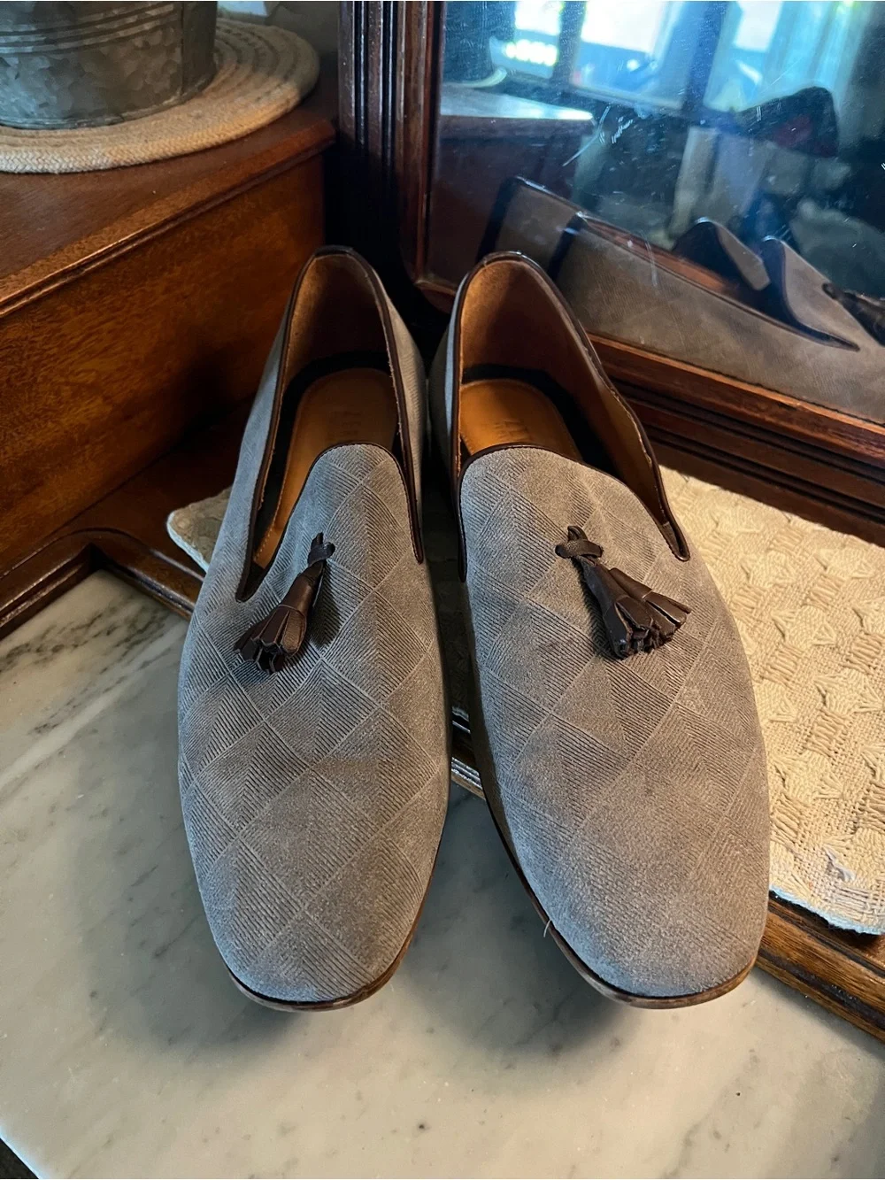 ZERBAY‎ Classic Hekla Patterned Suede Tassel Slip On Loafer Grey Brown Men's 13